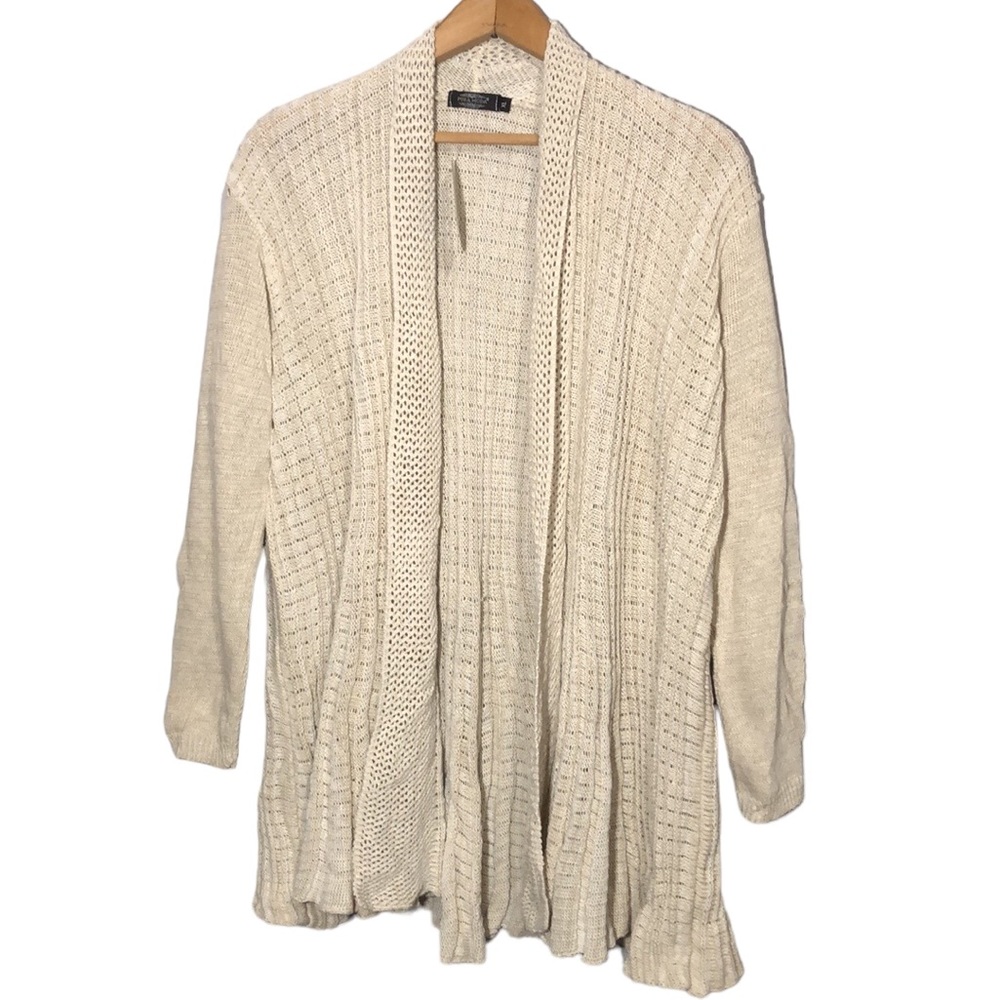 PURA MODA | Women’s Cream L/S Open Front Waterfall Knit Cardigan size XL {NEW} - Picture 2 of 13